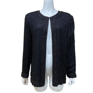 Laurence Kazar Beaded Silk Blazer Cocktail Jacket